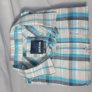 PRANA 🔹️Breathe🔹️Mens Medium🔹️ Summer Blue & Grey🔹️Lightweight🔹️Button Up